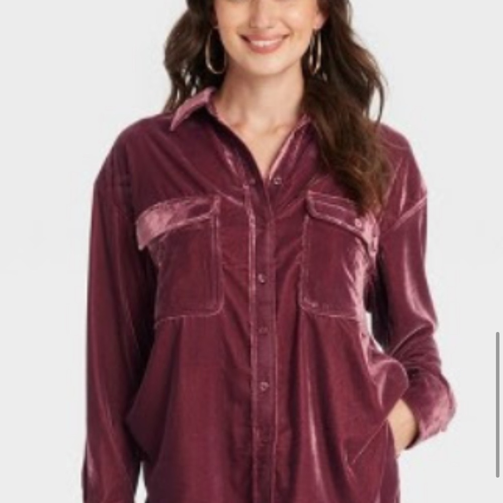 Velvet Button-Up Shirt in Rich Burgundy